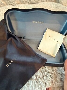 Gucci Black Sunglasses Case with Light Blue Interior